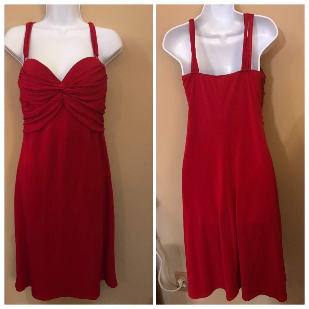 Valentines Red Knit Sweetheart Neckline Spaghetti Strap Fitted Cocktail Dress